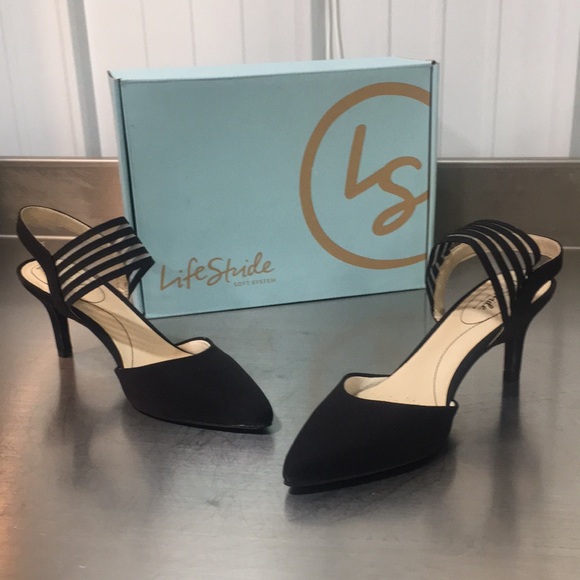 Life Stride Shoes - Life Stride Black Strappy Pointed-Toe Heels